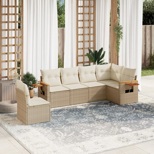 6-delige Loungeset met kussens poly rattan beige