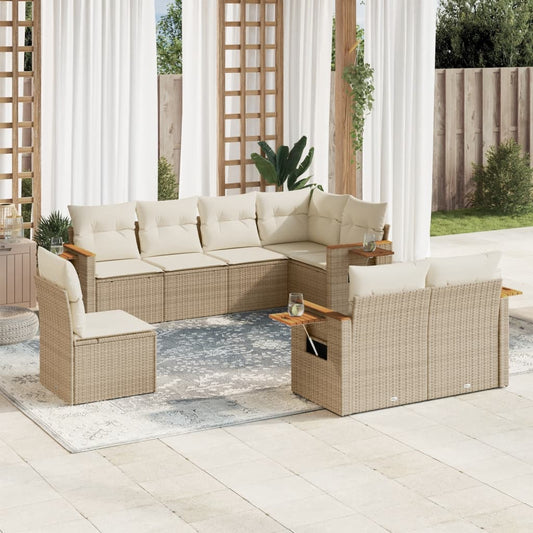 8-delige Loungeset met kussens poly rattan beige