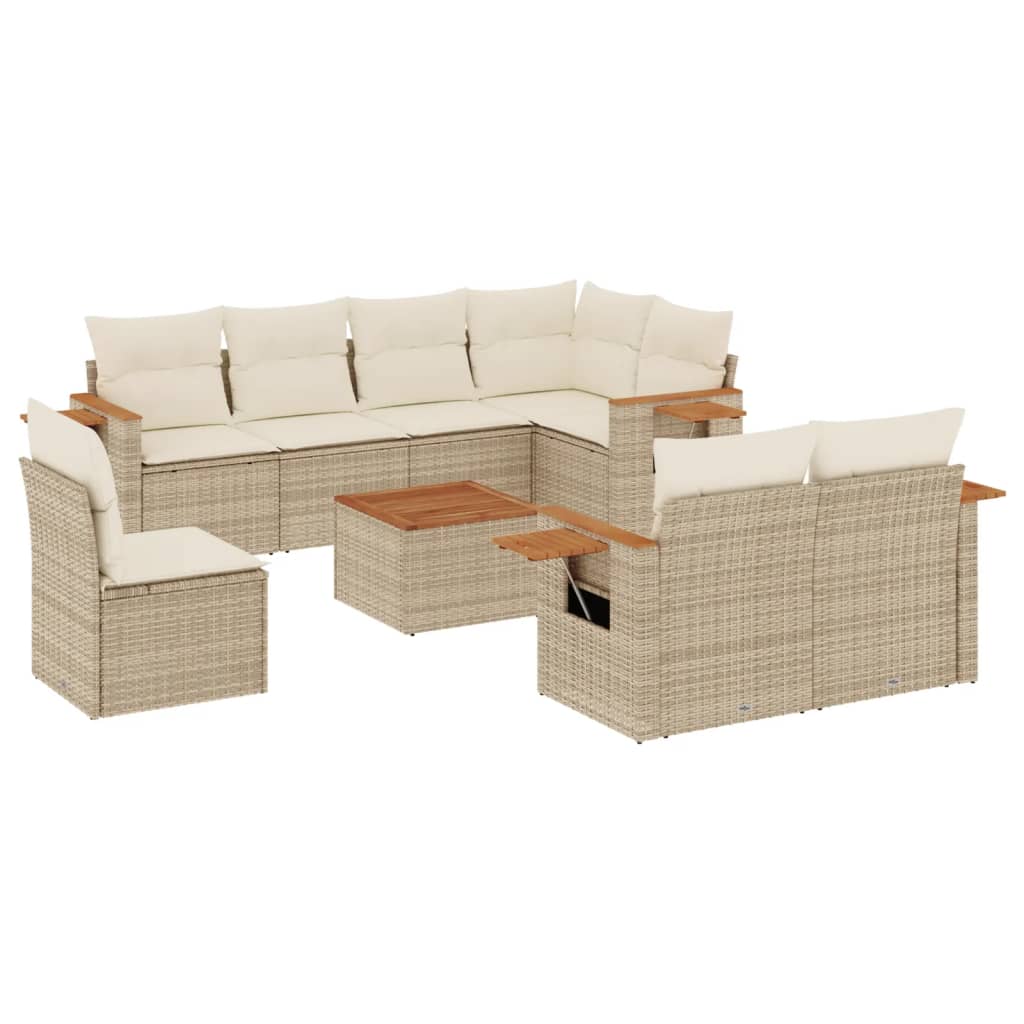 9-delige Loungeset met kussens poly rattan beige