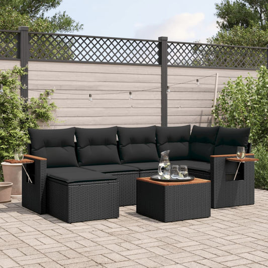 7-delige Loungeset met kussens poly rattan zwart Tuinsets | Creëer jouw Trendy Thuis | Gratis bezorgd & Retour | Trendy.nl