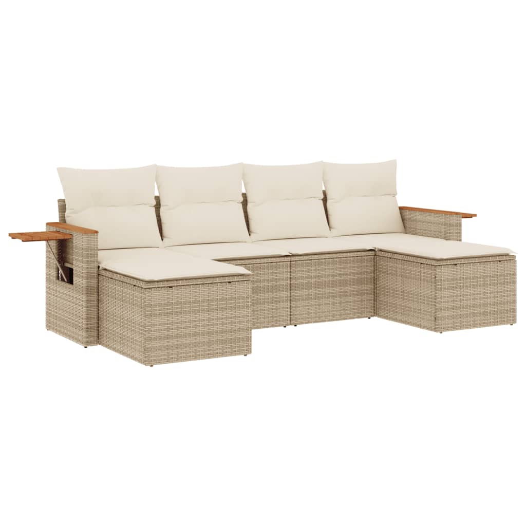 6-delige Loungeset met kussens poly rattan beige