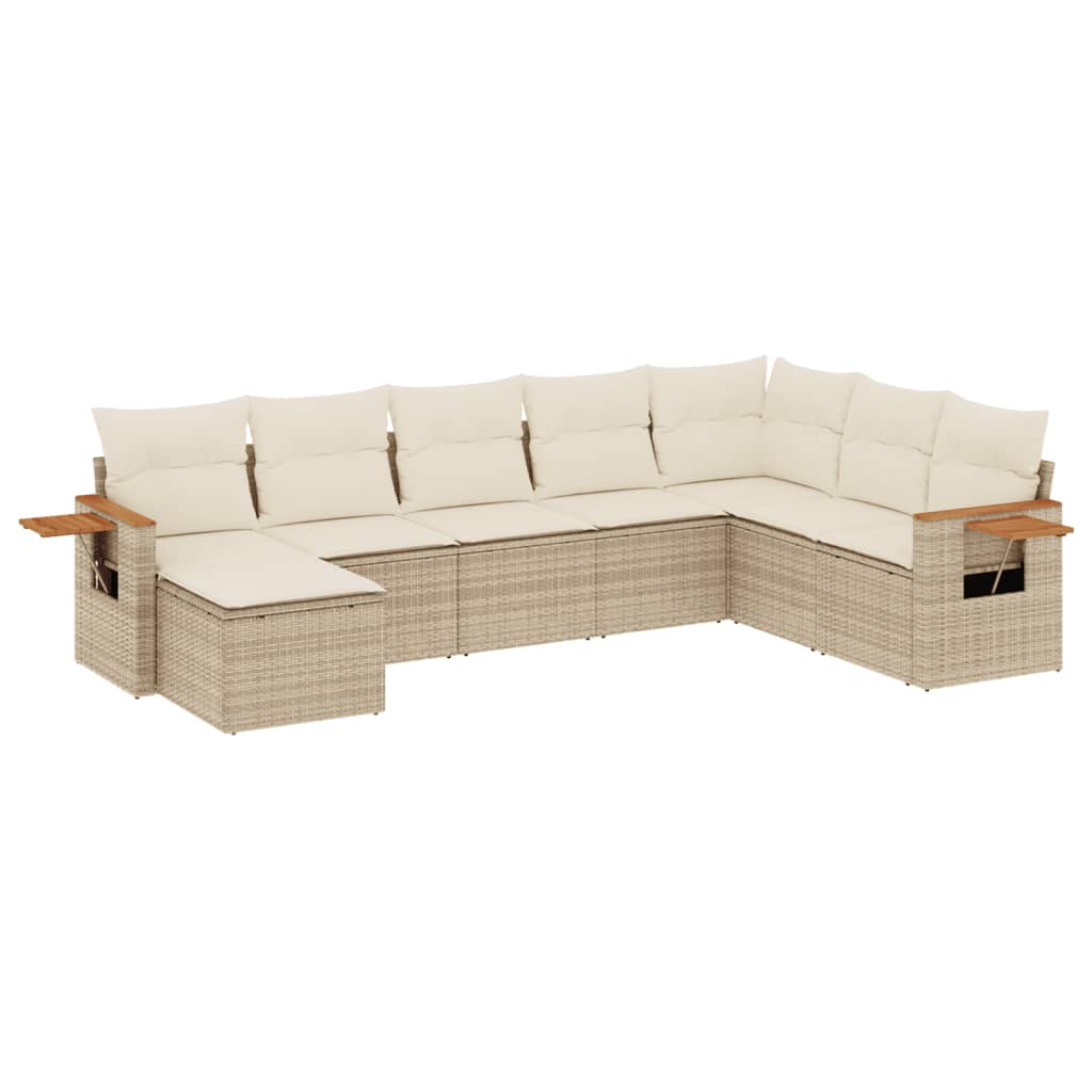 8-delige Loungeset met kussens poly rattan beige