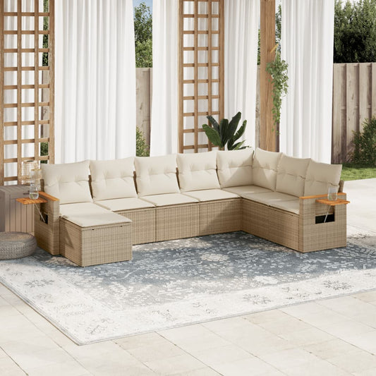 8-delige Loungeset met kussens poly rattan beige