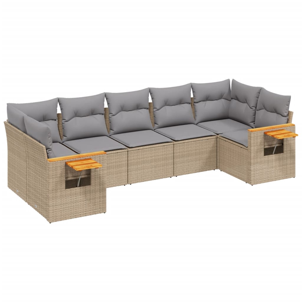 7-delige Loungeset met kussens poly rattan beige