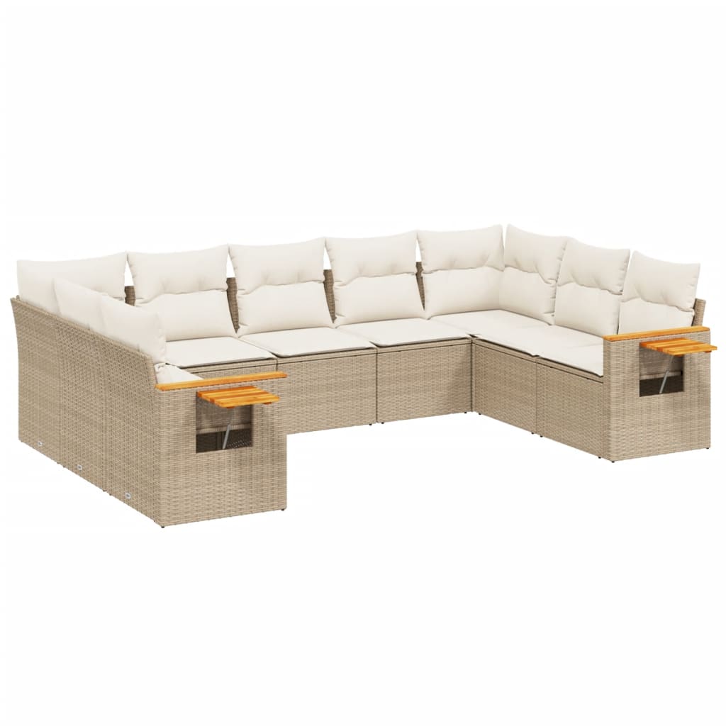 9-delige Loungeset met kussens poly rattan beige