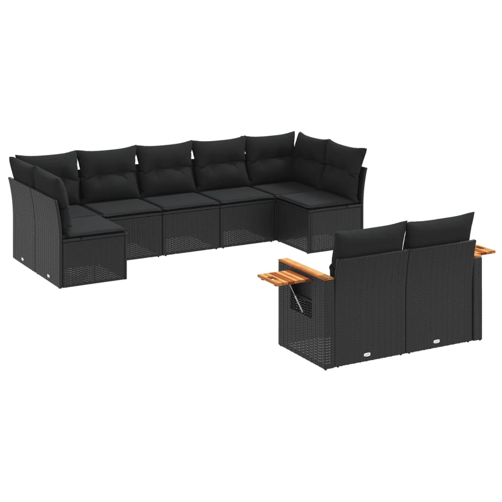 9-delige Loungeset met kussens poly rattan zwart Tuinsets | Creëer jouw Trendy Thuis | Gratis bezorgd & Retour | Trendy.nl