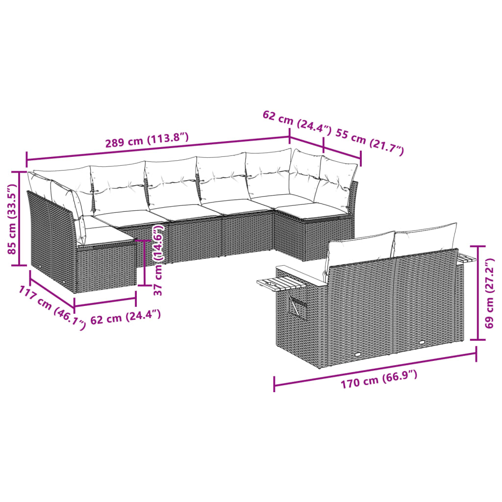 9-delige Loungeset met kussens poly rattan zwart Tuinsets | Creëer jouw Trendy Thuis | Gratis bezorgd & Retour | Trendy.nl