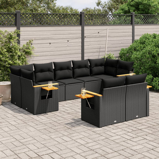 9-delige Loungeset met kussens poly rattan zwart Tuinsets | Creëer jouw Trendy Thuis | Gratis bezorgd & Retour | Trendy.nl