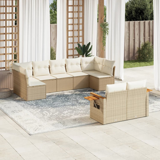 9-delige Loungeset met kussens poly rattan beige Tuinsets | Creëer jouw Trendy Thuis | Gratis bezorgd & Retour | Trendy.nl