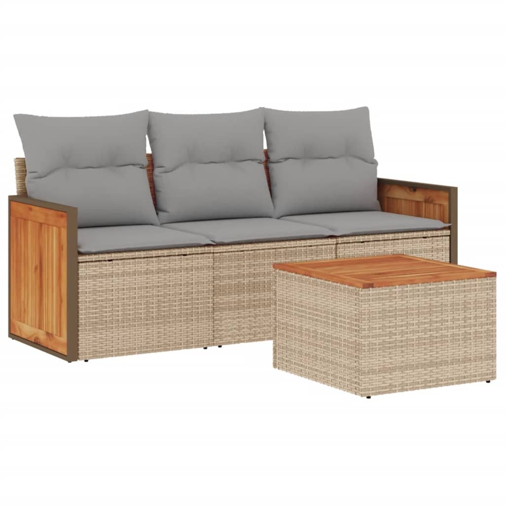 4-delige Loungeset met kussens poly rattan beige