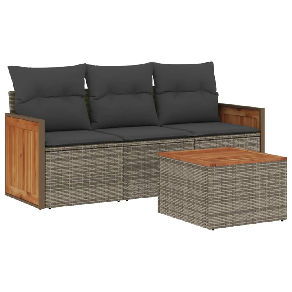 4-delige Loungeset met kussens poly rattan grijs