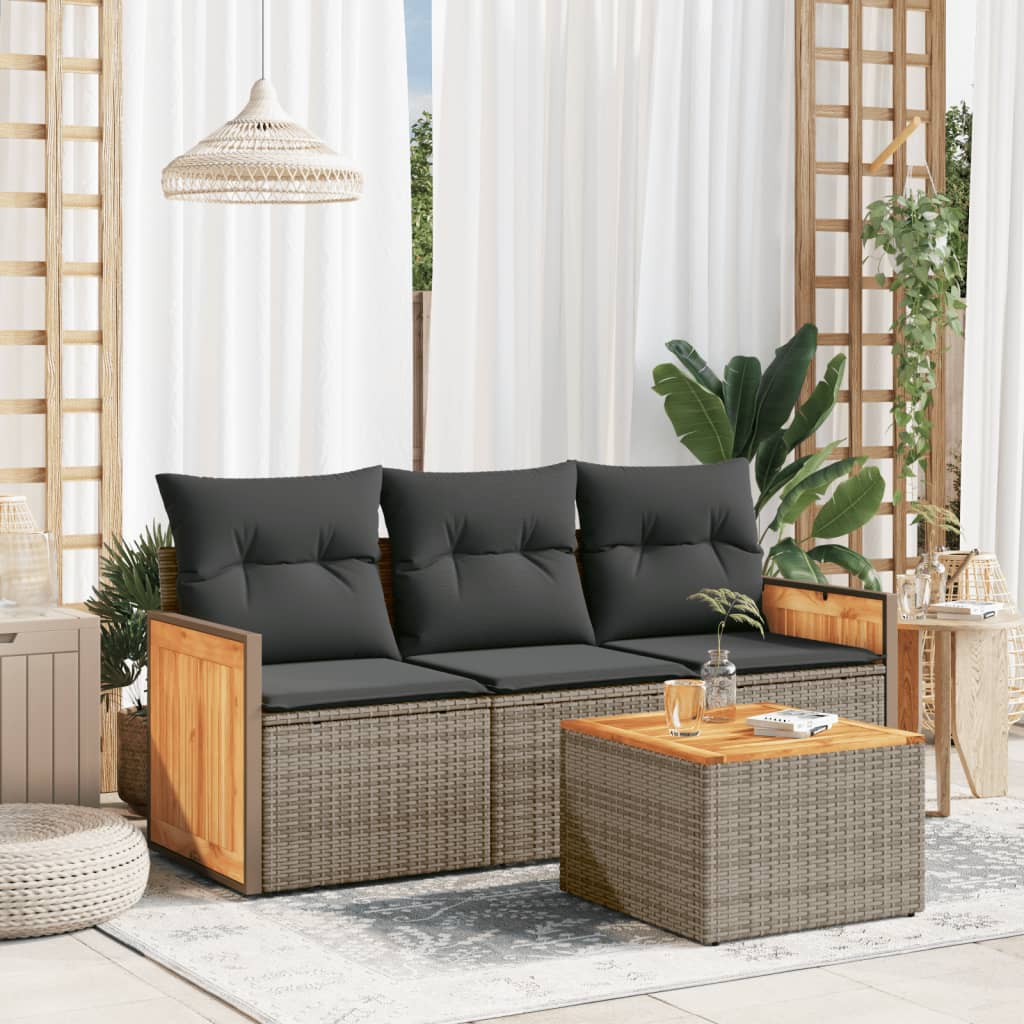 4-delige Loungeset met kussens poly rattan grijs