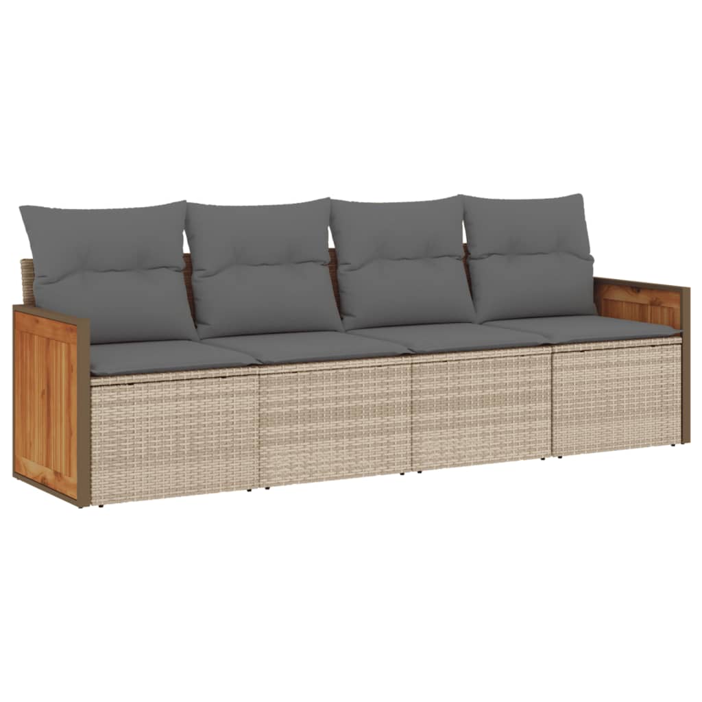 4-delige Loungeset met kussens poly rattan beige