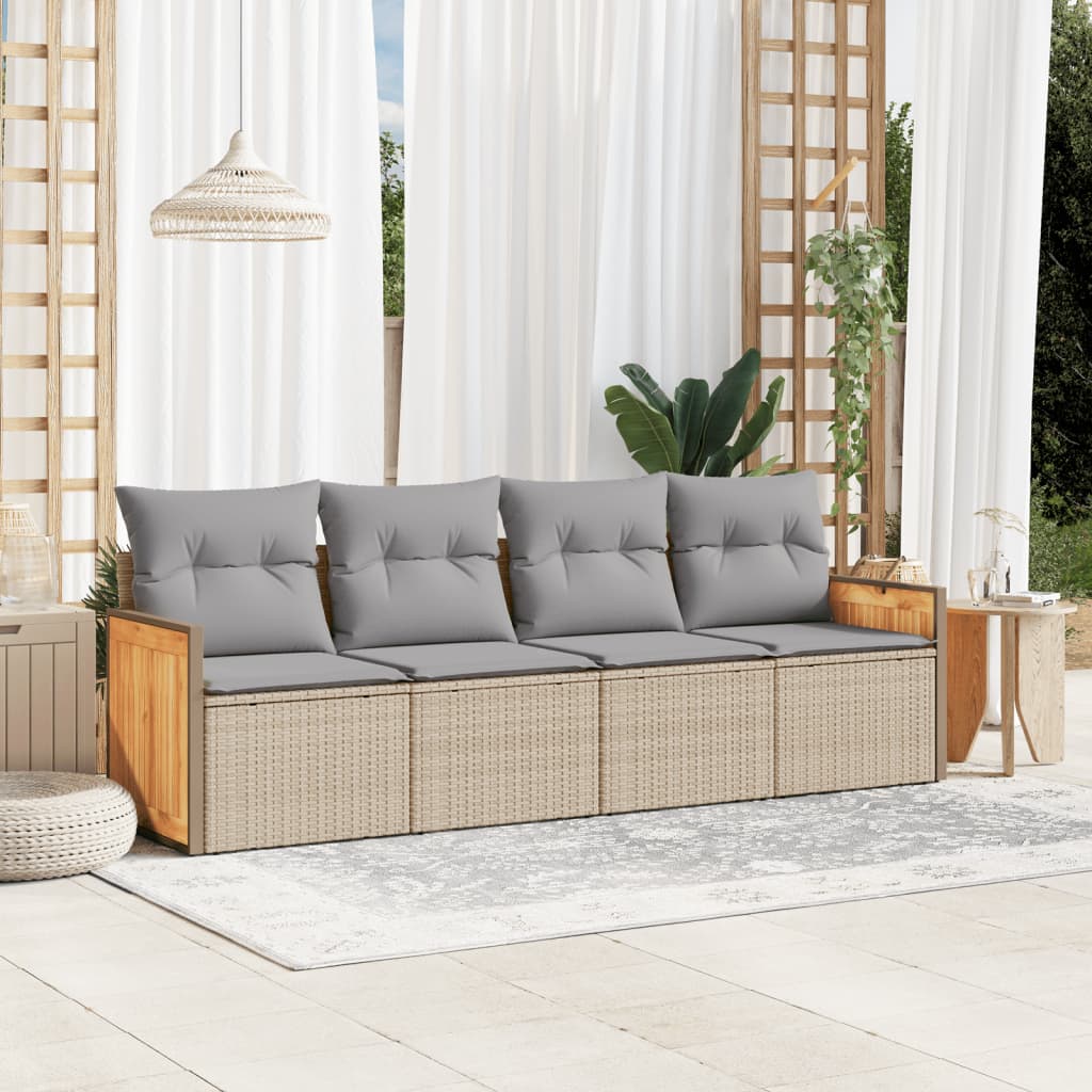 4-delige Loungeset met kussens poly rattan beige