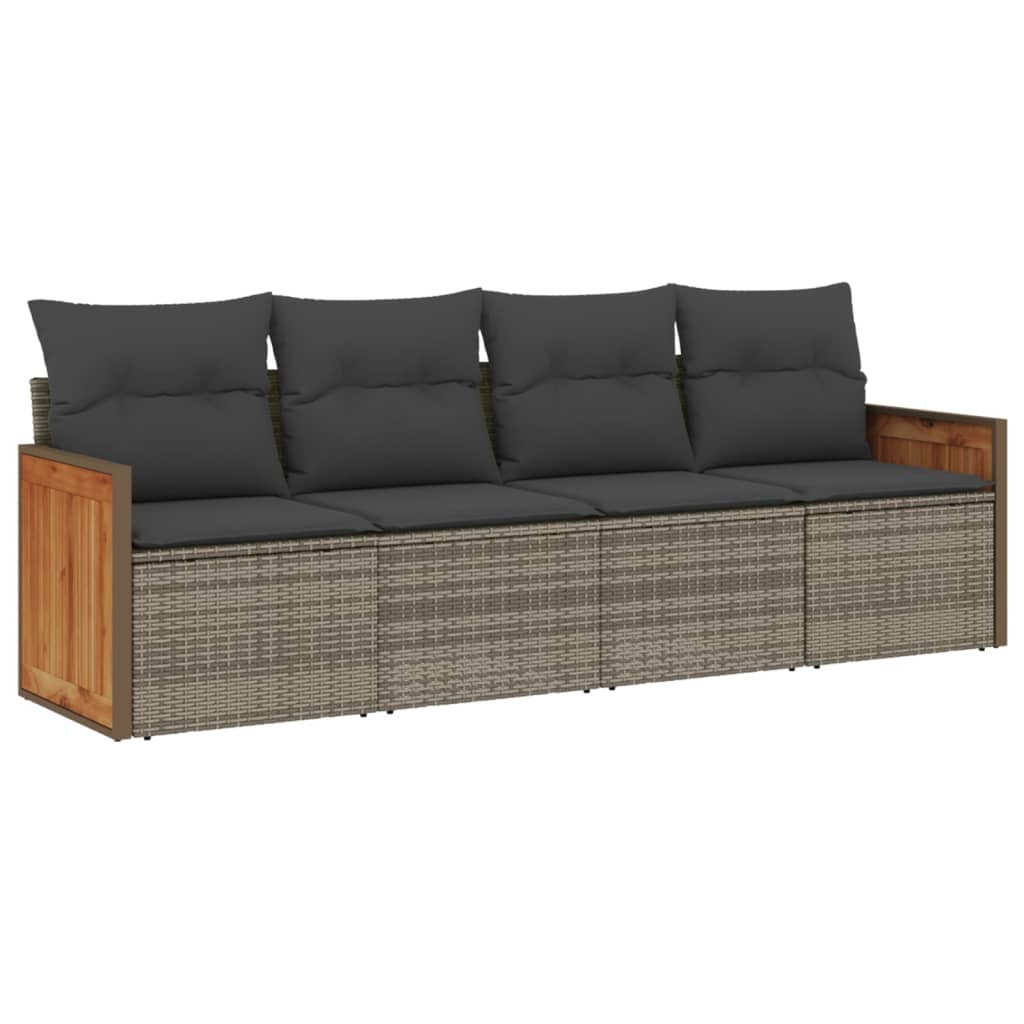 4-delige Loungeset met kussens poly rattan grijs