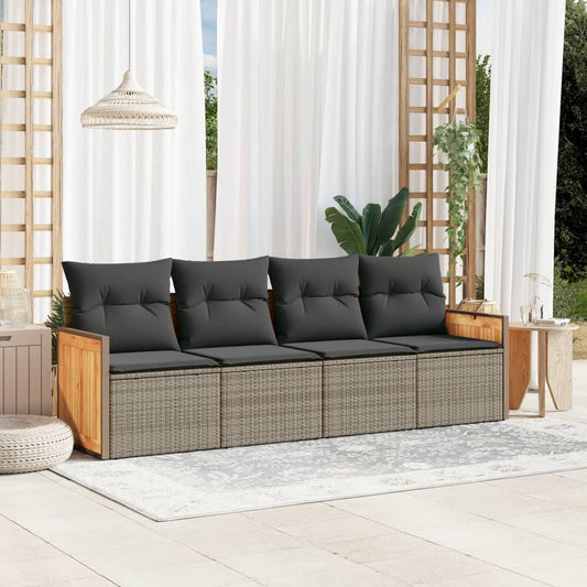 4-delige Loungeset met kussens poly rattan grijs