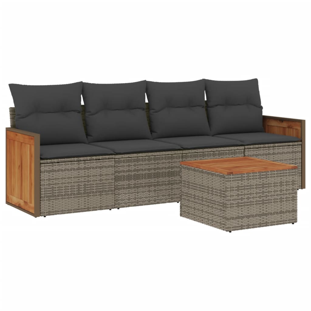 5-delige Loungeset met kussens poly rattan grijs