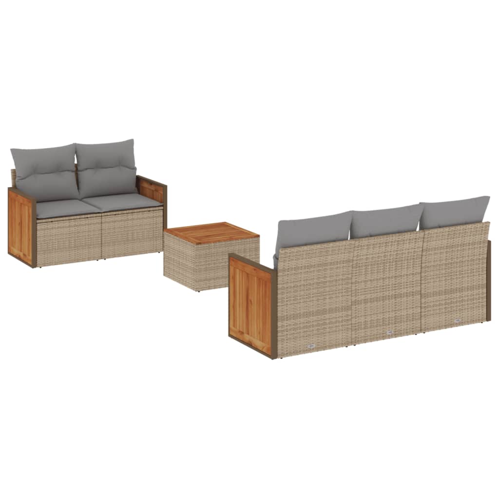 6-delige Loungeset met kussens poly rattan beige