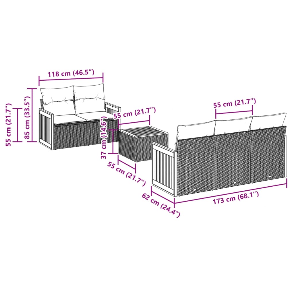 6-delige Loungeset met kussens poly rattan grijs Tuinsets | Creëer jouw Trendy Thuis | Gratis bezorgd & Retour | Trendy.nl