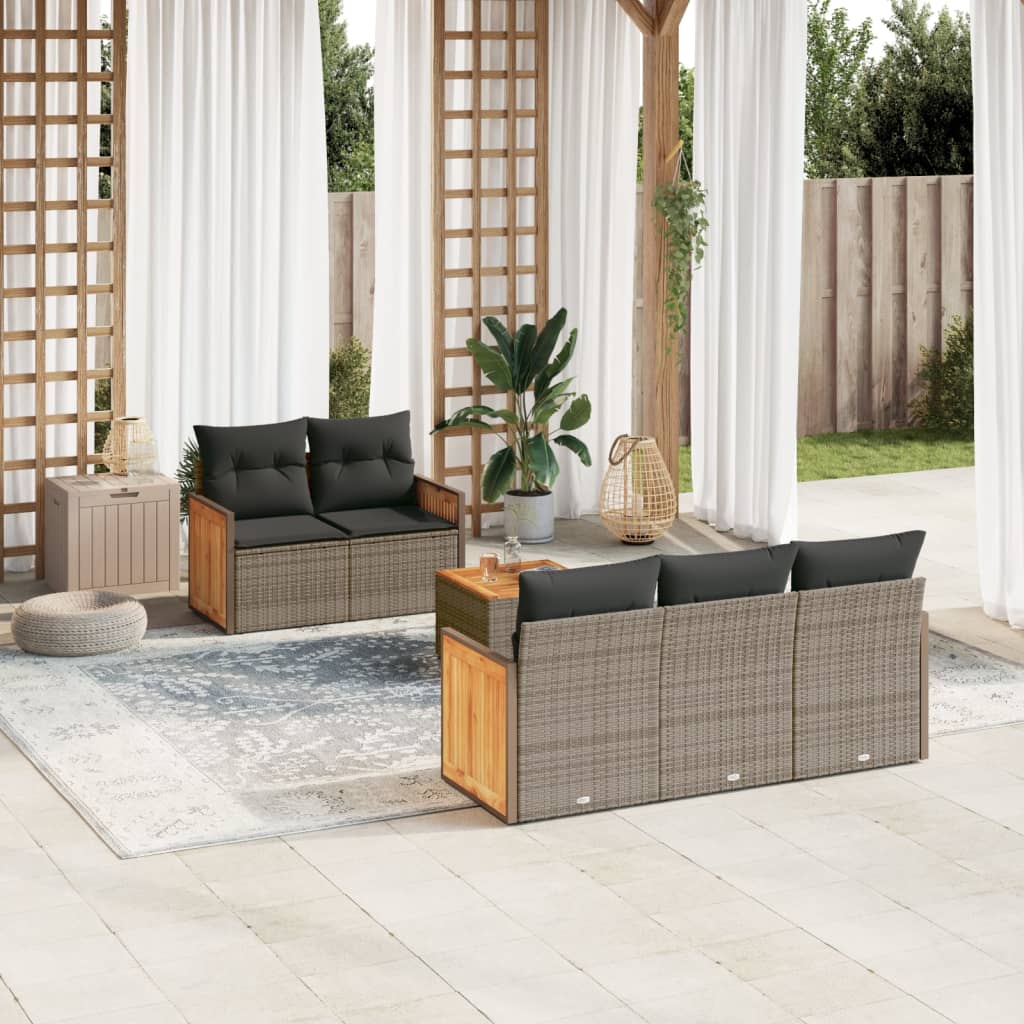 6-delige Loungeset met kussens poly rattan grijs Tuinsets | Creëer jouw Trendy Thuis | Gratis bezorgd & Retour | Trendy.nl