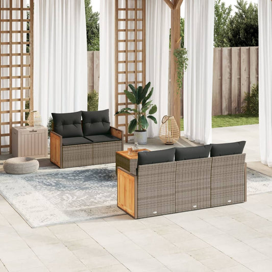 6-delige Loungeset met kussens poly rattan grijs Tuinsets | Creëer jouw Trendy Thuis | Gratis bezorgd & Retour | Trendy.nl