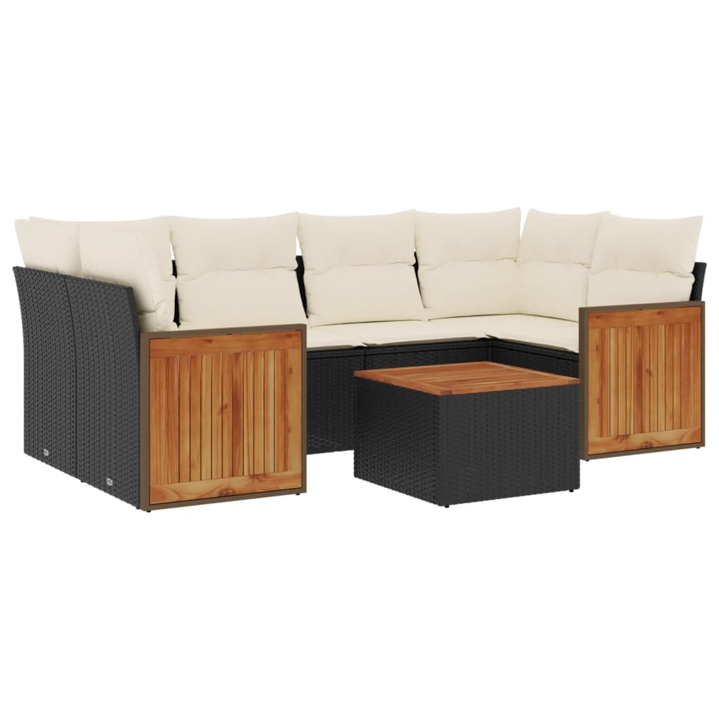 7-delige Loungeset met kussens poly rattan zwart Tuinsets | Creëer jouw Trendy Thuis | Gratis bezorgd & Retour | Trendy.nl