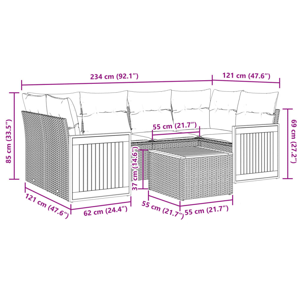 7-delige Loungeset met kussens poly rattan zwart Tuinsets | Creëer jouw Trendy Thuis | Gratis bezorgd & Retour | Trendy.nl