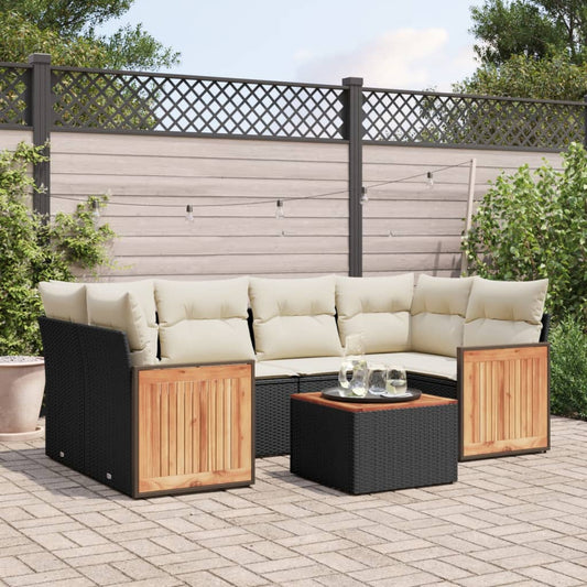 7-delige Loungeset met kussens poly rattan zwart Tuinsets | Creëer jouw Trendy Thuis | Gratis bezorgd & Retour | Trendy.nl