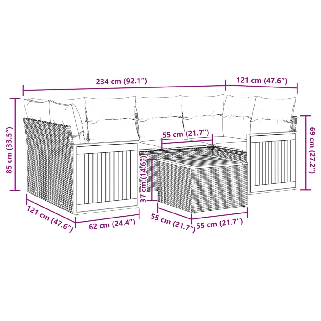 7-delige Loungeset met kussens poly rattan grijs Tuinsets | Creëer jouw Trendy Thuis | Gratis bezorgd & Retour | Trendy.nl