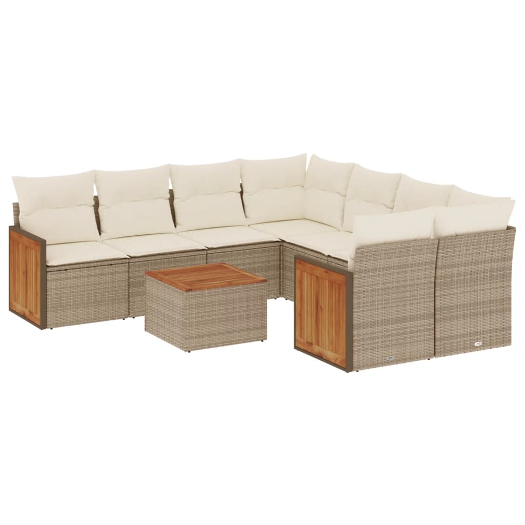 9-delige Loungeset met kussens poly rattan beige