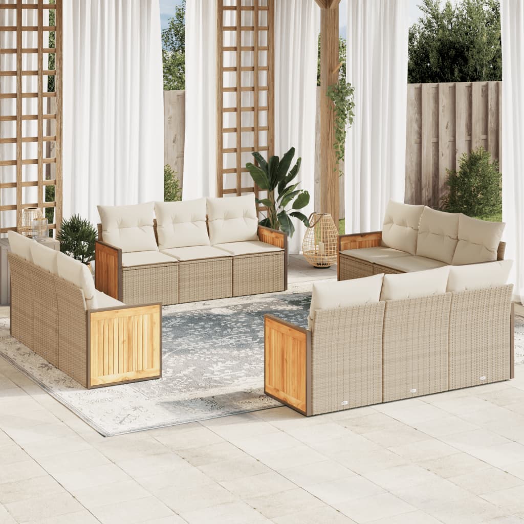 12-delige Loungeset met kussens poly rattan beige