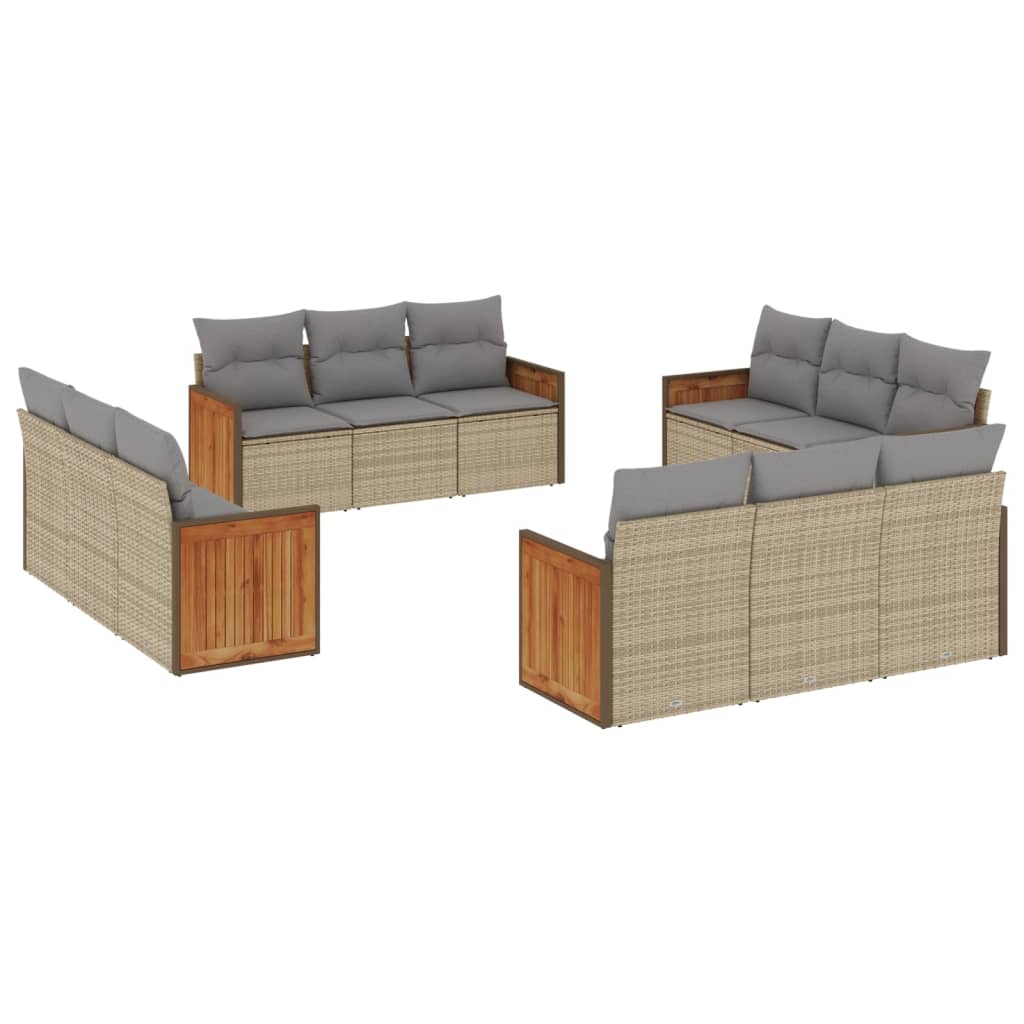 12-delige Loungeset met kussens poly rattan beige