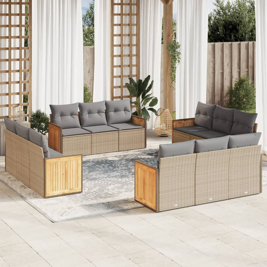 12-delige Loungeset met kussens poly rattan beige