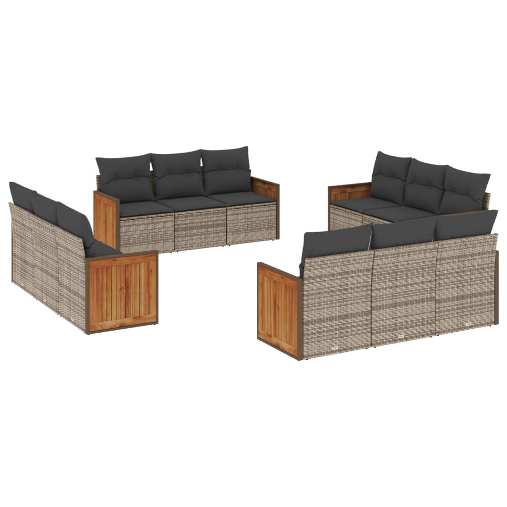 12-delige Loungeset met kussens poly rattan grijs