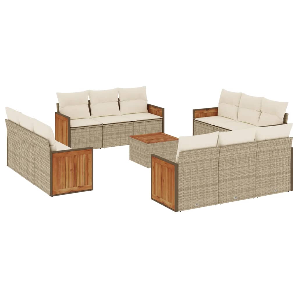 13-delige Loungeset met kussens poly rattan beige