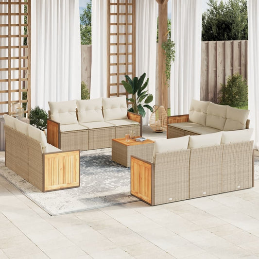 13-delige Loungeset met kussens poly rattan beige