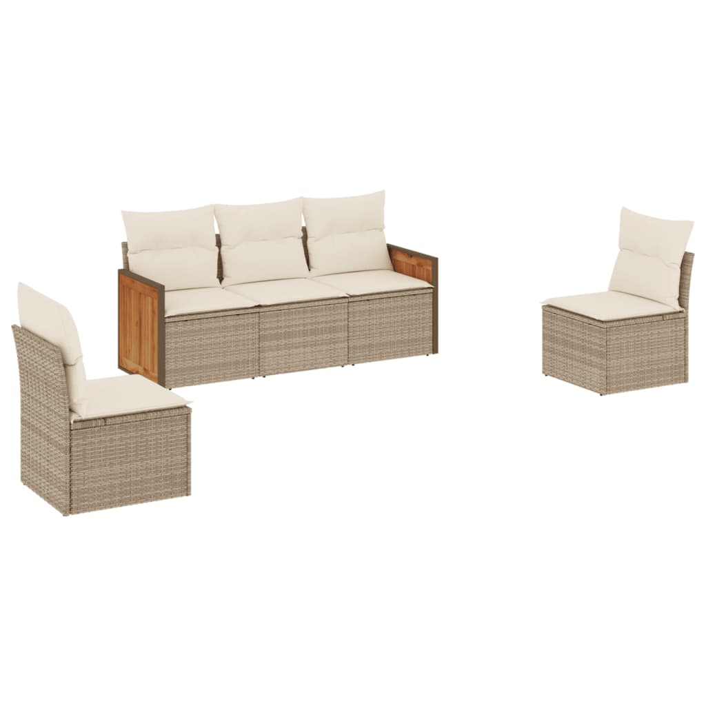 5-delige Loungeset met kussens poly rattan beige