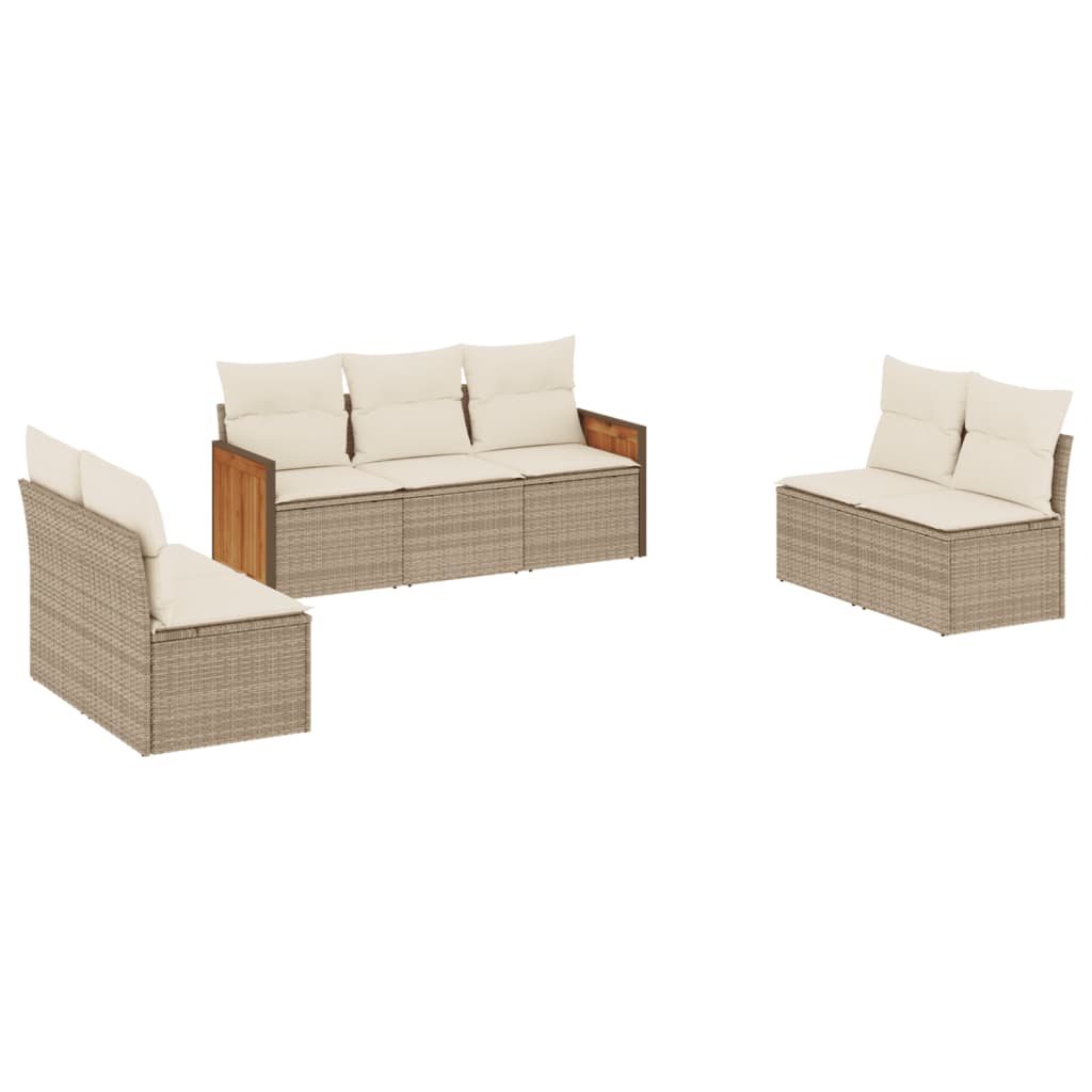 7-delige Loungeset met kussens poly rattan beige