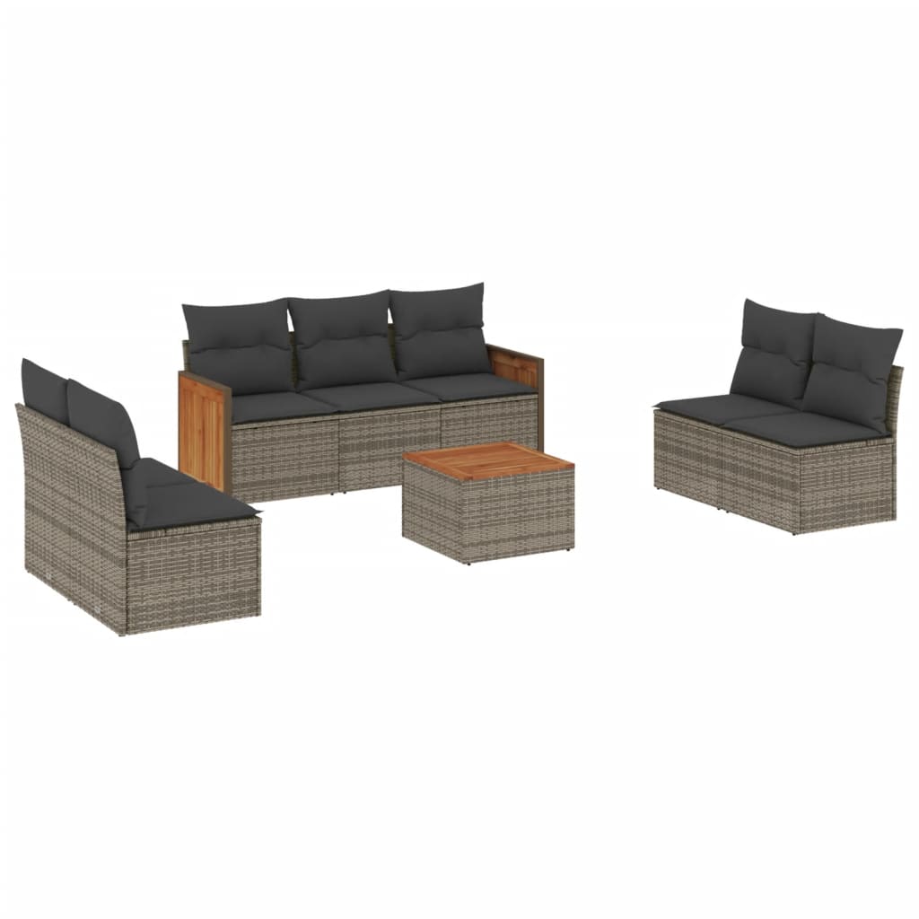 8-delige Loungeset met kussens poly rattan grijs