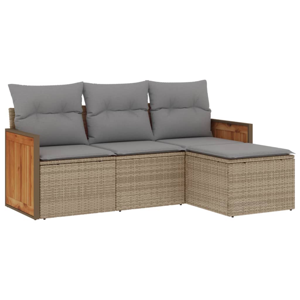 4-delige Loungeset met kussens poly rattan beige