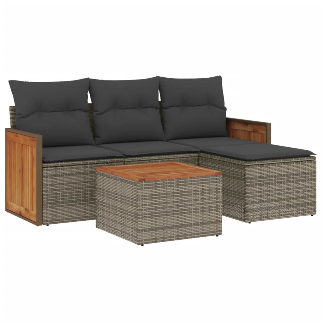 5-delige Loungeset met kussens poly rattan grijs