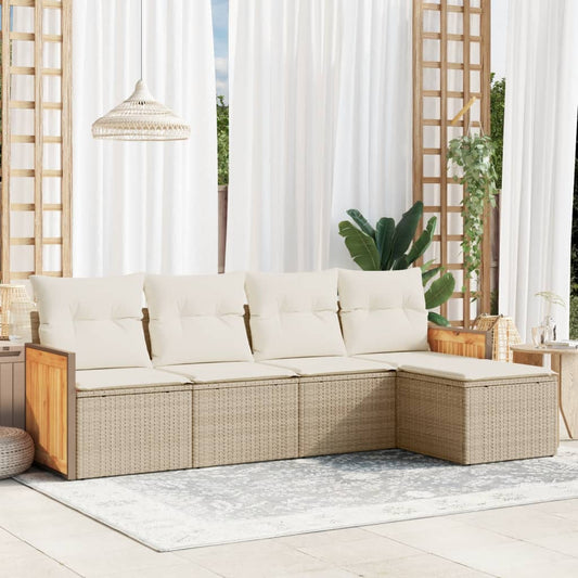 5-delige Loungeset met kussens poly rattan beige