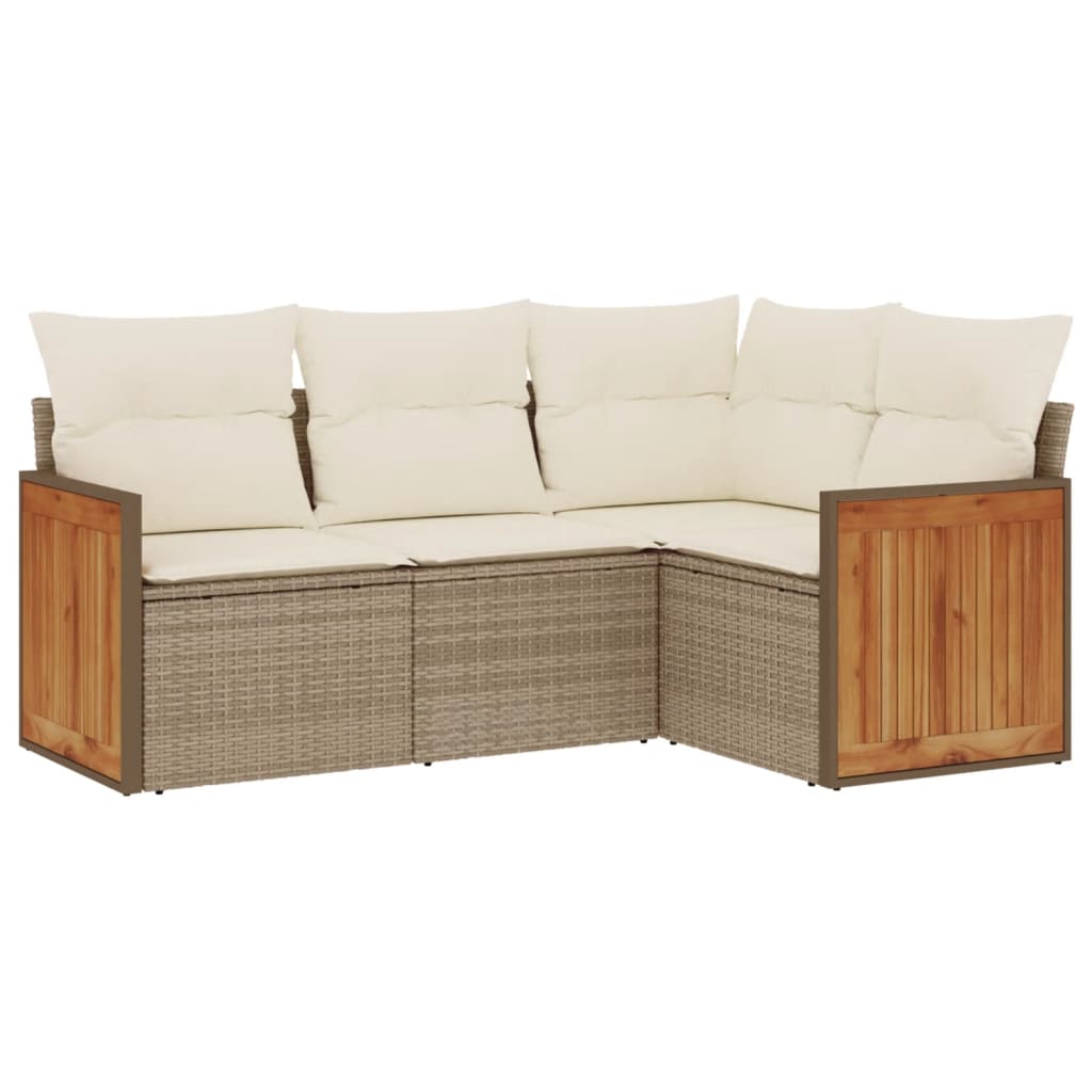 4-delige Loungeset met kussens poly rattan beige