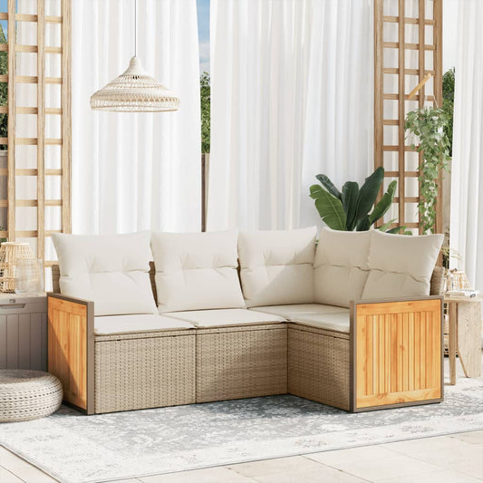 4-delige Loungeset met kussens poly rattan beige