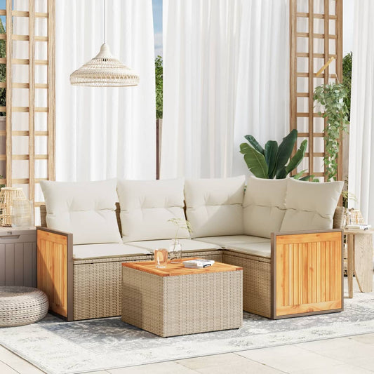 5-delige Loungeset met kussens poly rattan beige