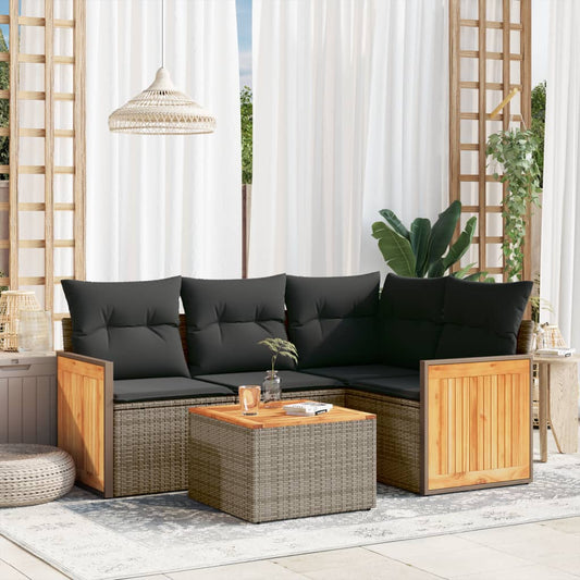 5-delige Loungeset met kussens poly rattan grijs Tuinsets | Creëer jouw Trendy Thuis | Gratis bezorgd & Retour | Trendy.nl