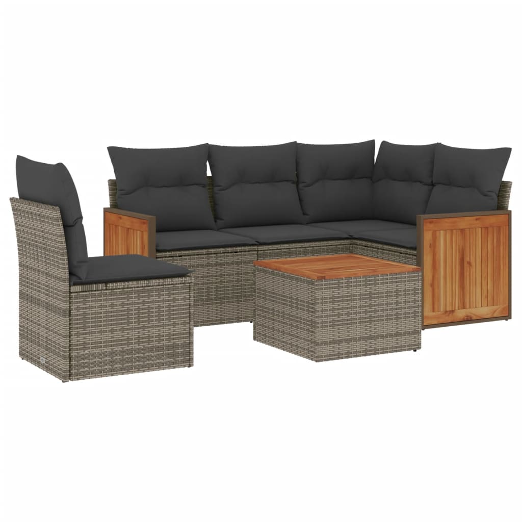 6-delige Loungeset met kussens poly rattan grijs Tuinsets | Creëer jouw Trendy Thuis | Gratis bezorgd & Retour | Trendy.nl