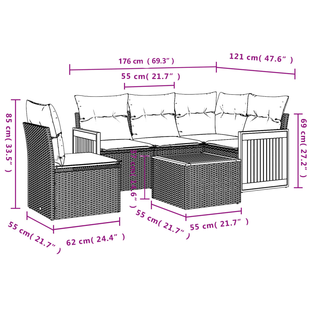 6-delige Loungeset met kussens poly rattan grijs Tuinsets | Creëer jouw Trendy Thuis | Gratis bezorgd & Retour | Trendy.nl