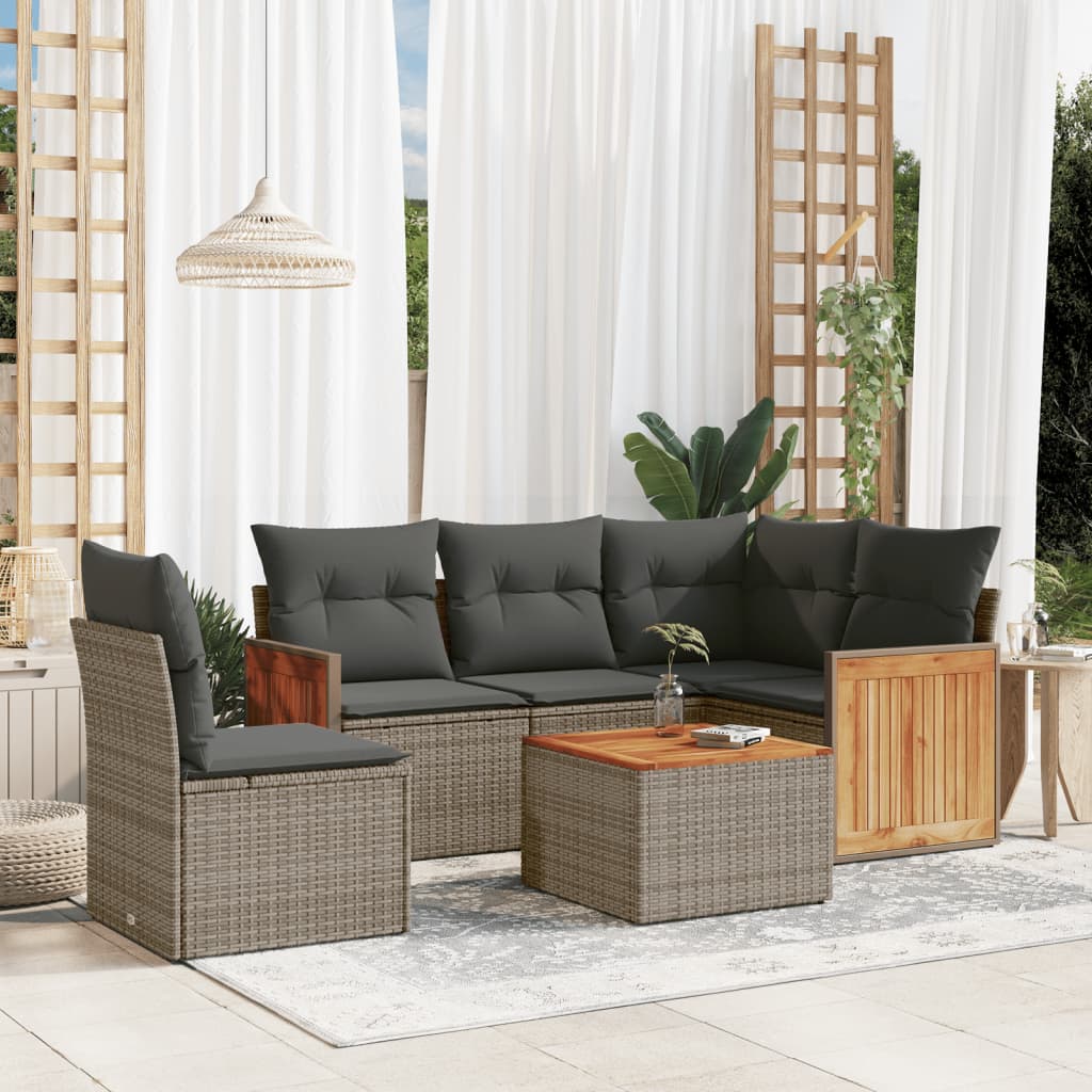 6-delige Loungeset met kussens poly rattan grijs Tuinsets | Creëer jouw Trendy Thuis | Gratis bezorgd & Retour | Trendy.nl