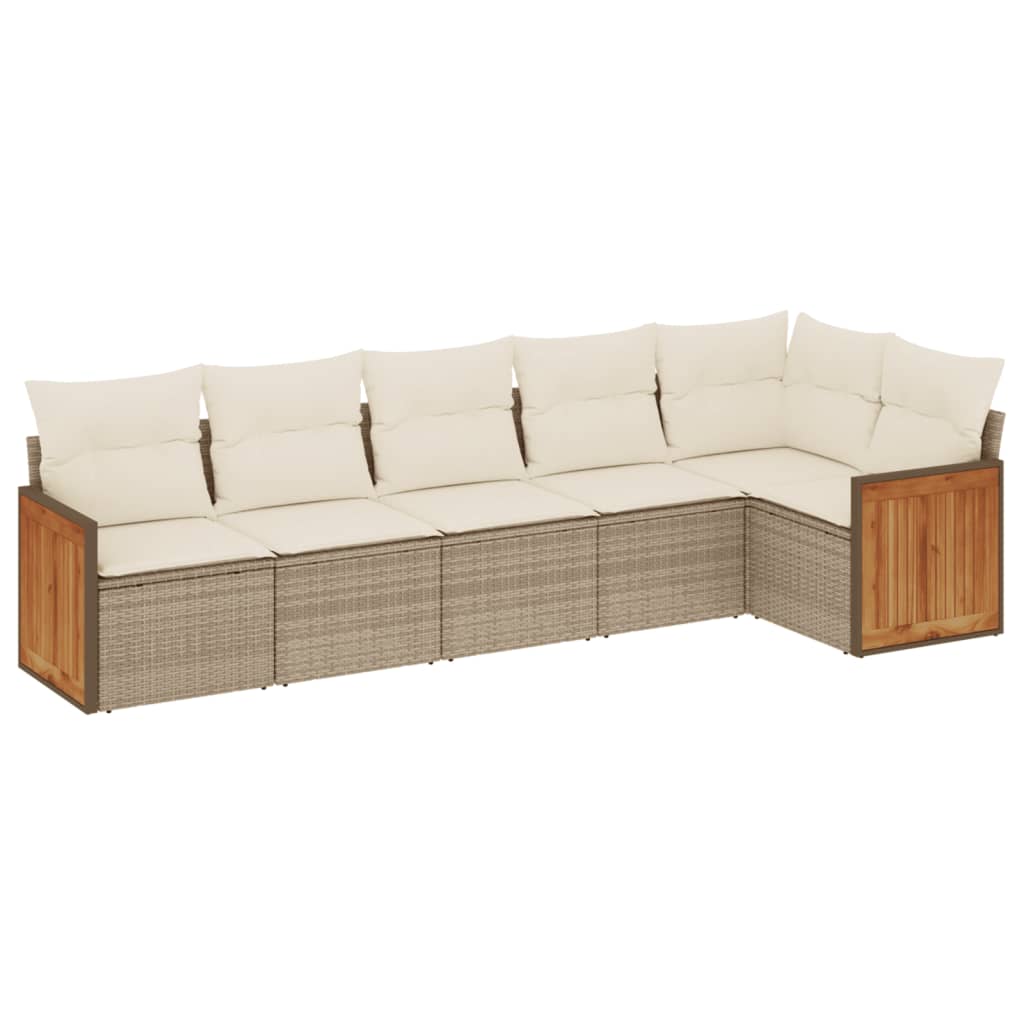 6-delige Loungeset met kussens poly rattan beige